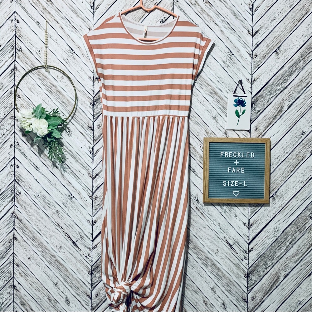 Dust rose striped maxi dress with pockets
